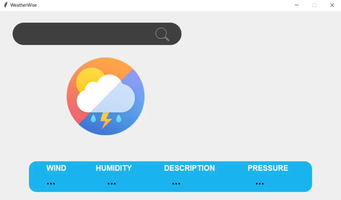 WeatherWise desktop interface showing current conditions and forecast for a searched location